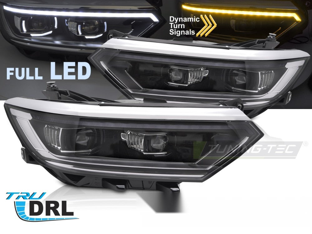 Frontlykter Full LED til VW Passat B8 14-19 – komplett par sett forfra på hvit bakgrunn