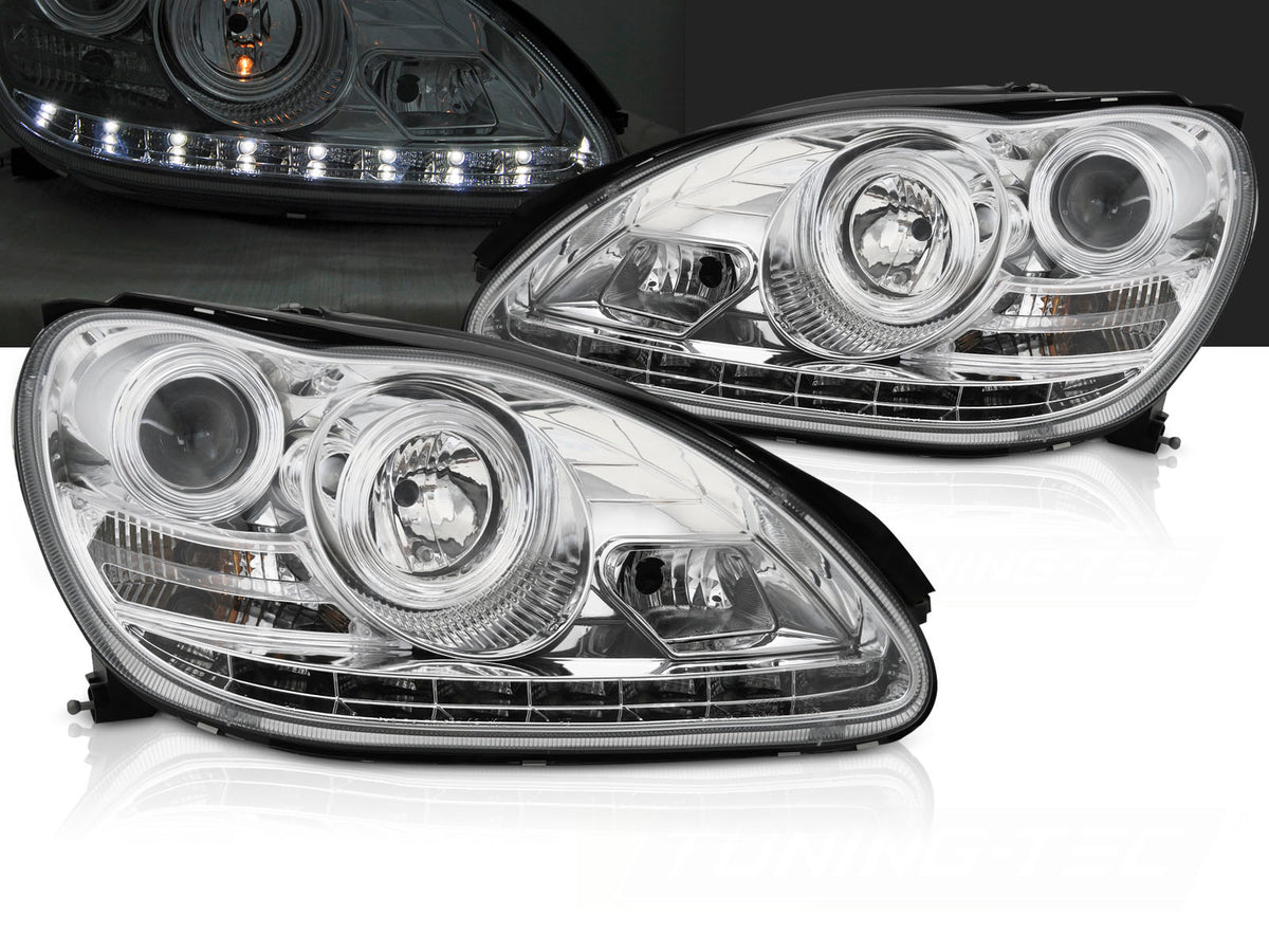 Frontlykter Posisjonslys Krom Mercedes W220 02-05 – sett med tent belysning