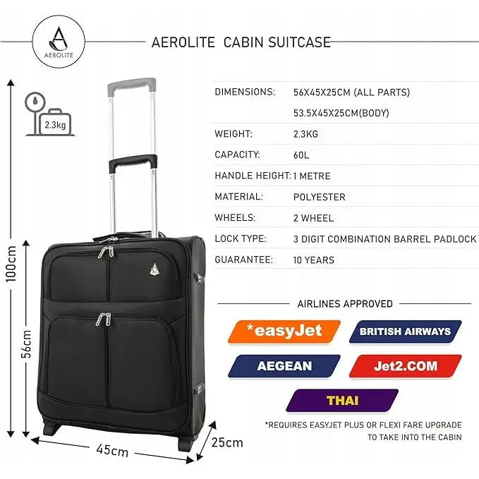 Aerolite Koffert på Hjul Håndbagasje 56 x 45 x 25 Cm