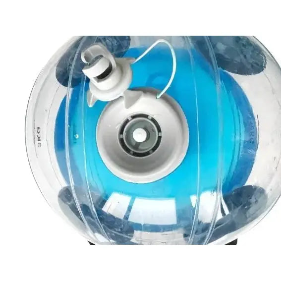 Akvafit Ball 40 cm, toppbilde som viser blått indre rom, lokk med håndtak og sentral åpning.