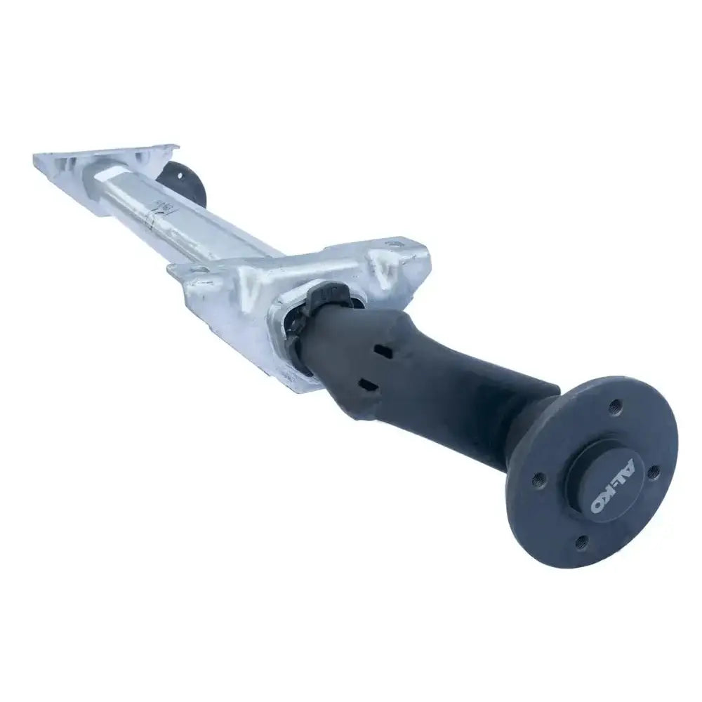 Aksling tilhenger 4x100, skråvisning som fremhever sølvfarget flens med AL-KO-logo og sort parti.