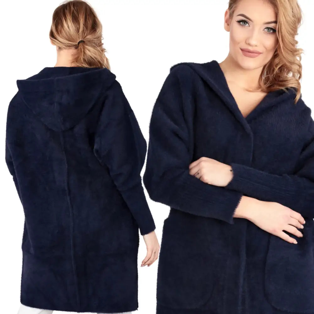 Alpakka Frakk Jakke med Hette Plusstørrelse Farger 1980