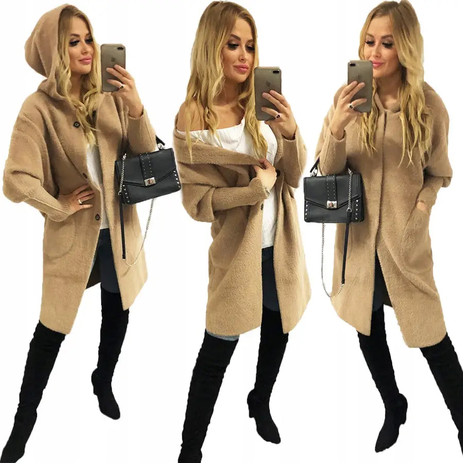 Alpakka Frakk Jakke Ull Farger Oversize Lang - Beige