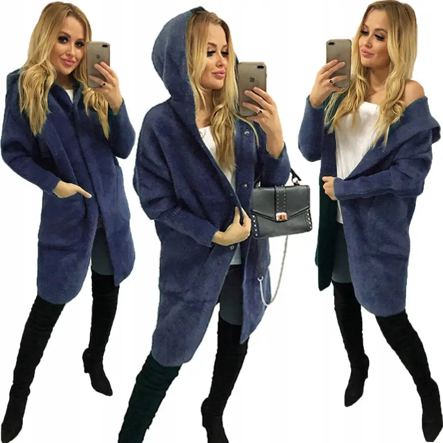 Alpakka Frakk Jakke Ull Farger Oversize Lang - Blå v