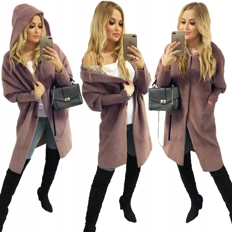 Alpakka Frakk Jakke Ull Farger Oversize Lang - Brun