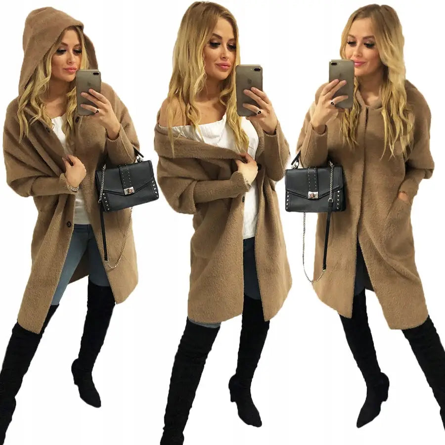 Alpakka Frakk Jakke Ull Farger Oversize Lang - Brun v