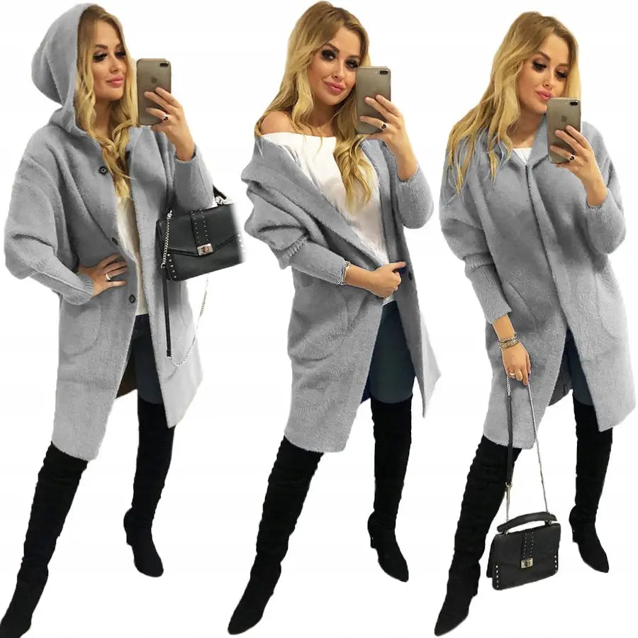 Alpakka Frakk Jakke Ull Farger Oversize Lang - Grå