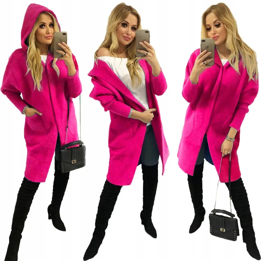 Alpakka Frakk Jakke Ull Farger Oversize Lang - Rosa v