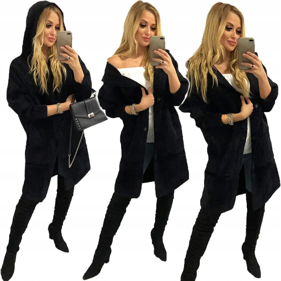 Alpakka Frakk Jakke Ull Farger Oversize Lang - Svart