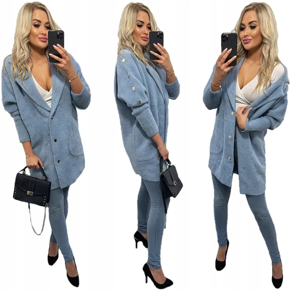 Alpakka Frakk Jakke Ull Mote Farger Oversize - Blå v