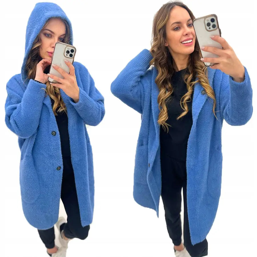 Alpakka_frakk med Hette Jakke Alpakkaull Farger - Blå