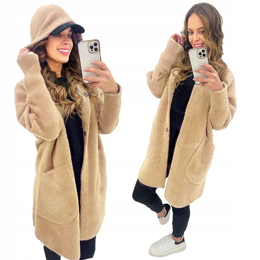 Alpakka Frakk med Hette Jakke Ull Alpakka Farger - Flerfarget