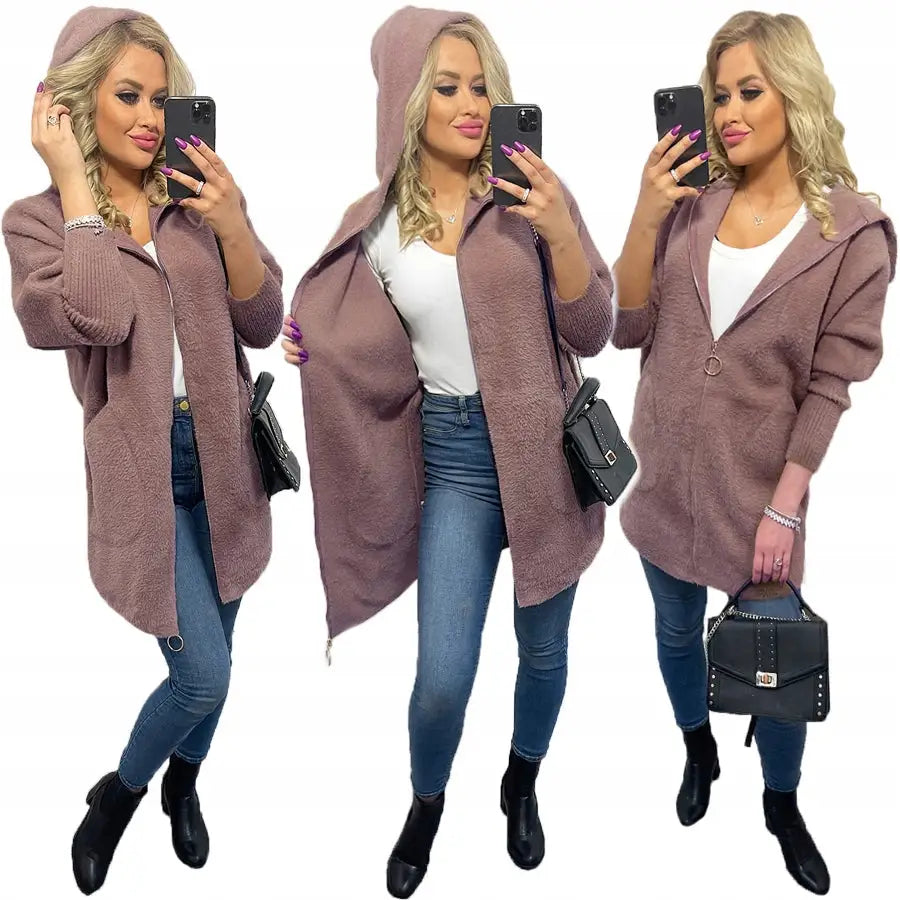 Alpakka Glidelås Frakk Ull Farger Oversize Lang - Brun