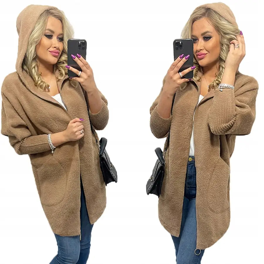 Alpakka Glidelås Frakk Ull Farger Oversize Lang - Flerfarget