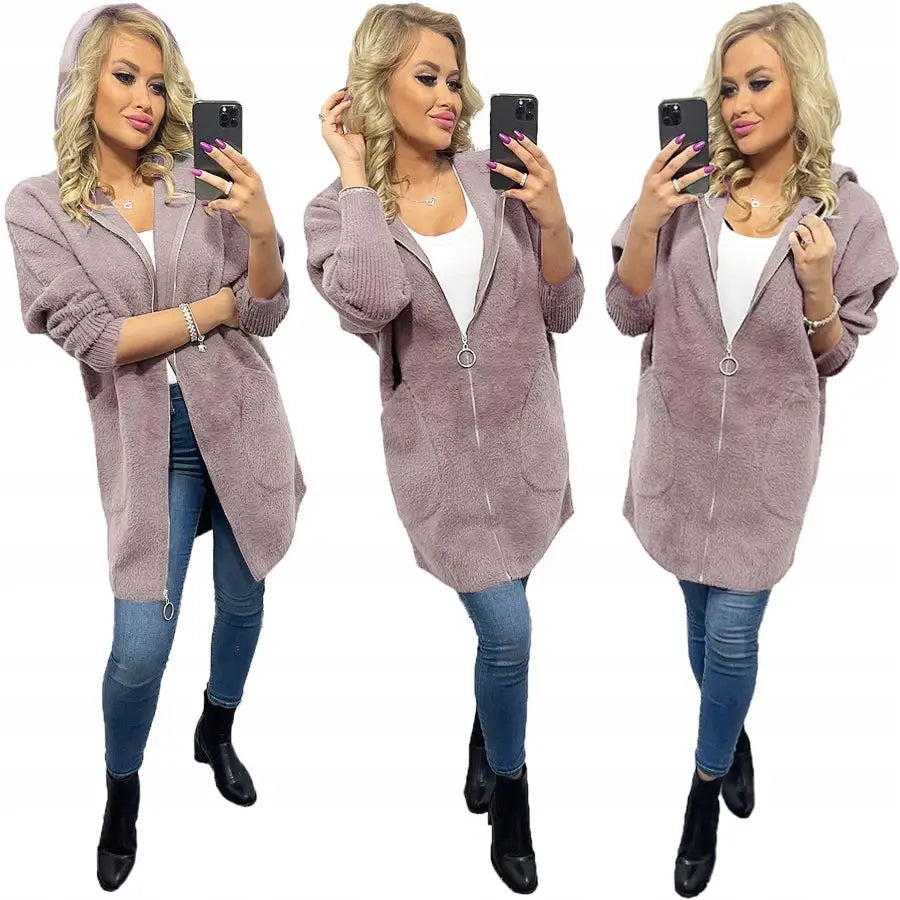 Alpakka Glidelås Frakk Ull Farger Oversize Lang - Lilla