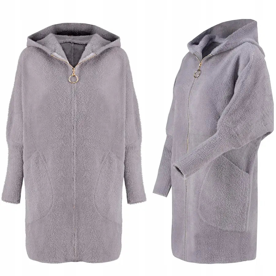 Alpakka Glidelås Frakk Ull Farger Oversized Lang - Grå