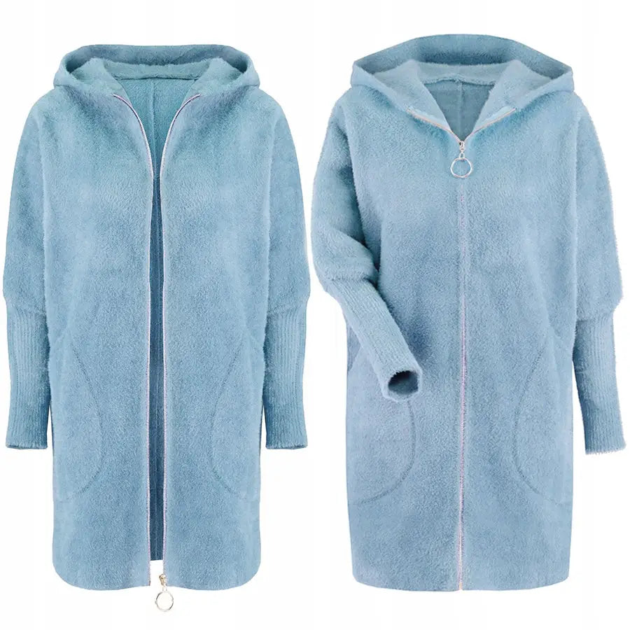 Alpakka-glidelåsfrakk i Ull Fargerik og Oversized - Blå v