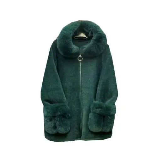 Alpakka Jakke med Fuskepels på Hetten Overgangskåpe