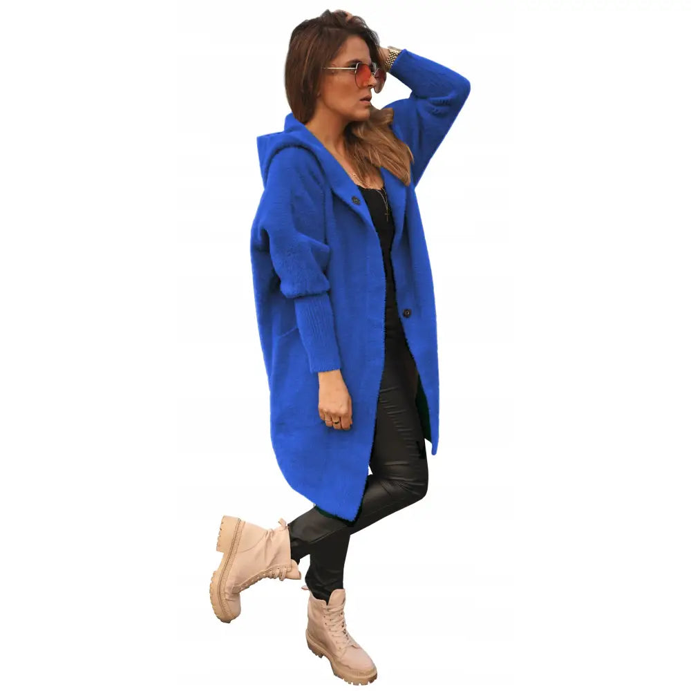 Alpakka Lang Frakk med Hette Oversize Kornblomst