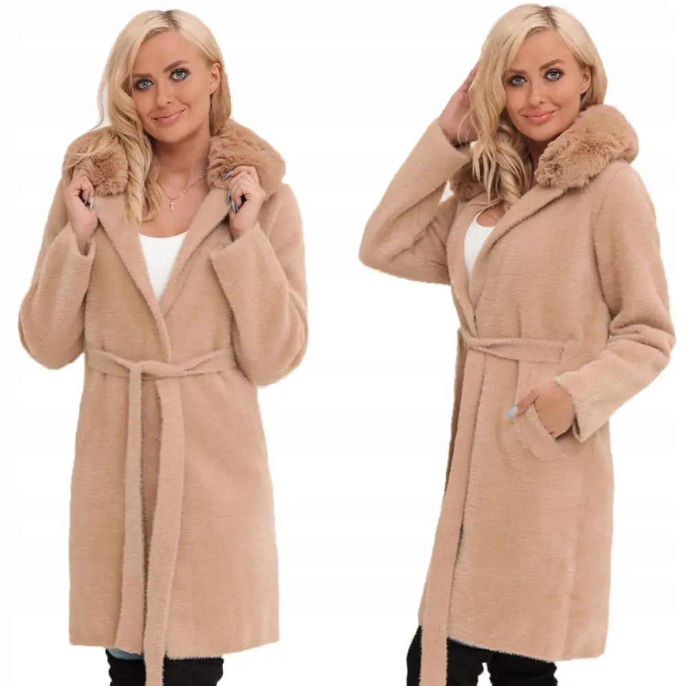 Alpakka med Fôr Varm Kåpe med Belte Farger - Brun