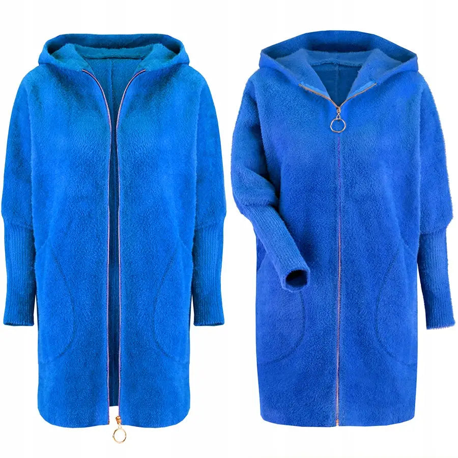 Alpakka med Glidelås Frakk Ull Farger Oversized Lang - Blå v