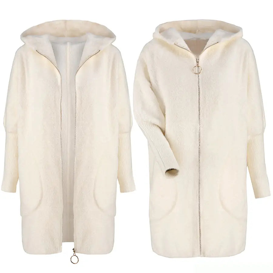 Alpakka med Glidelås Frakk Ull Farger Oversized Lang - Hvit