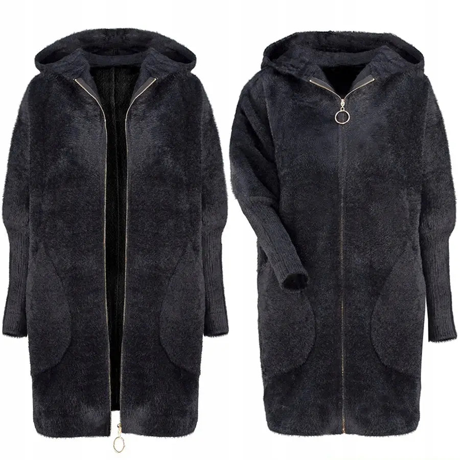 Alpakka med Glidelås Frakk Ull Farger Oversized Lang - Svart