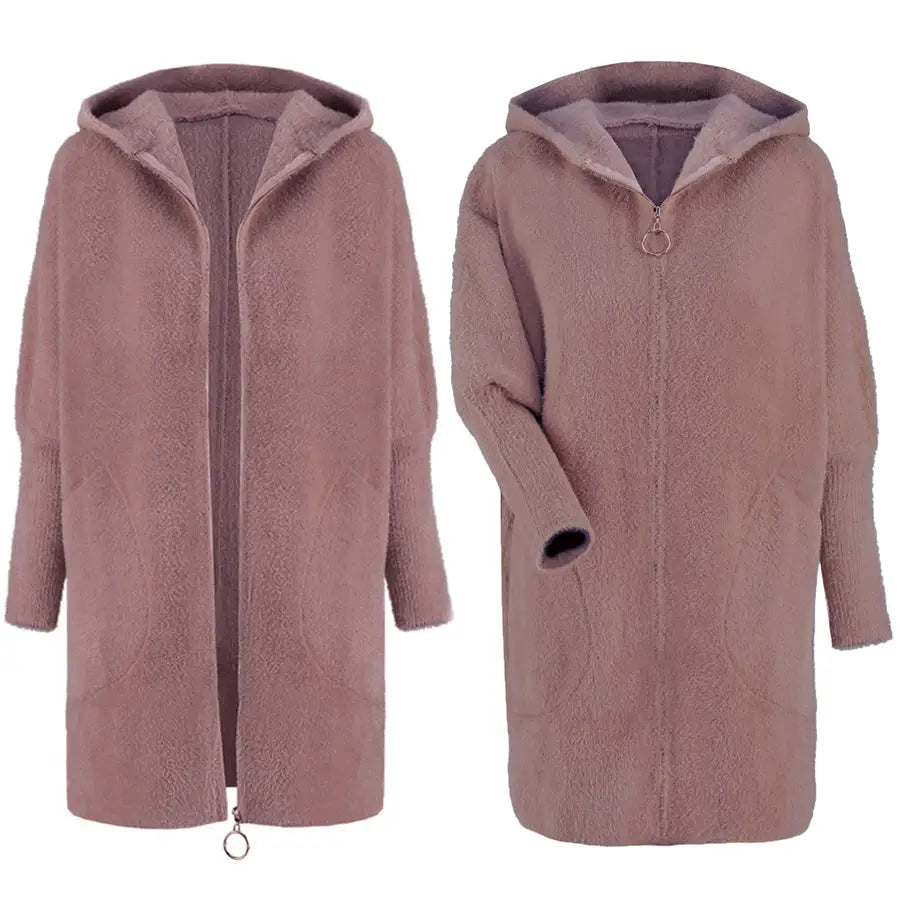 Alpakka med Glidelås Ullfrakk i Ulike Farger Oversized Lang - Brun v