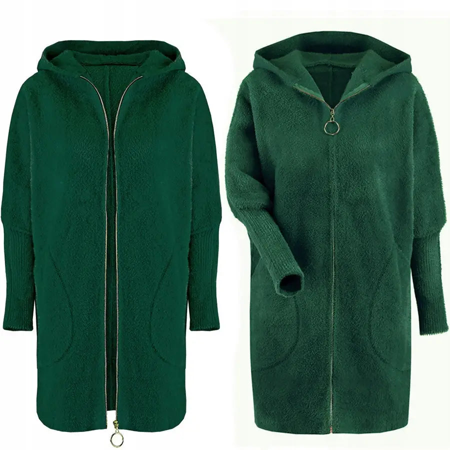 Alpakka med Glidelås Ullfrakk Oversized Lang - Grønn v