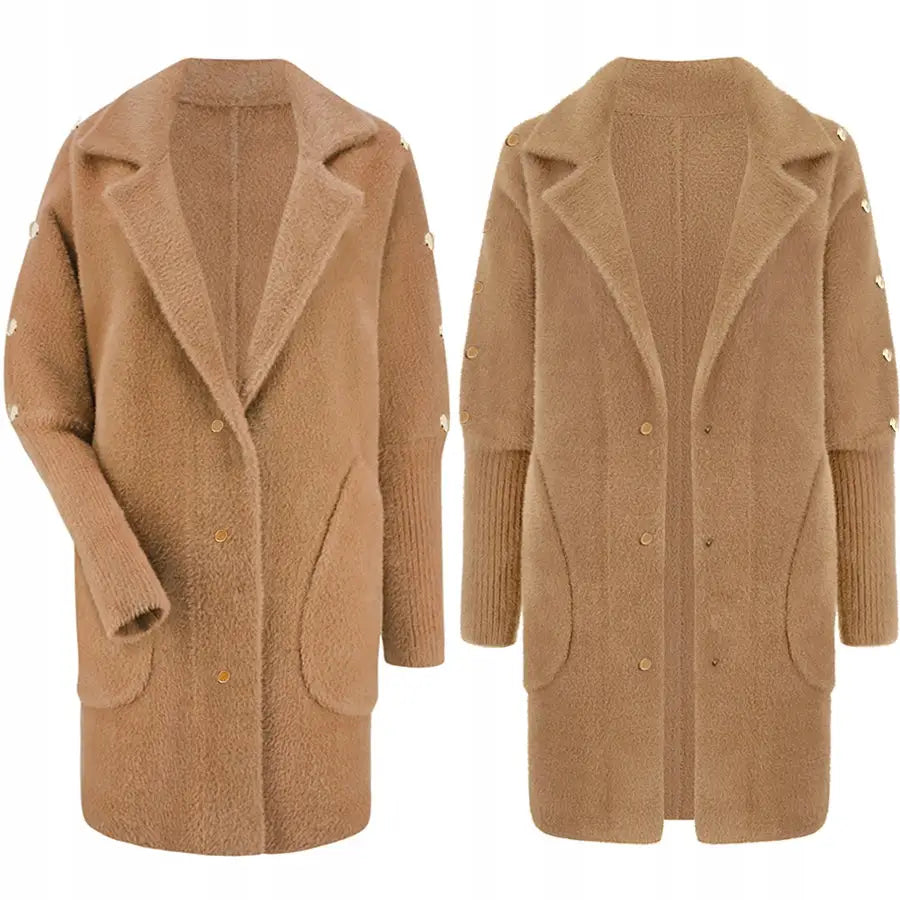 Alpakka med Knapper Varm Ullkåpe/kappe - Brun