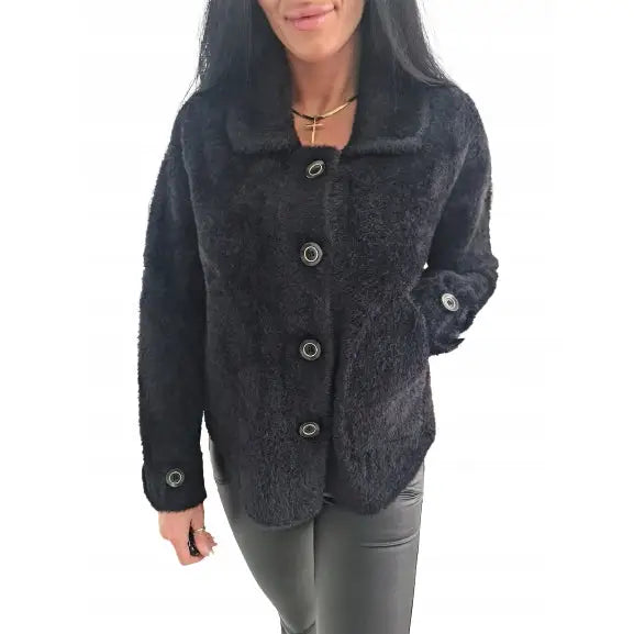 Alpakka Moreno Jakke med Store Knapper Svart