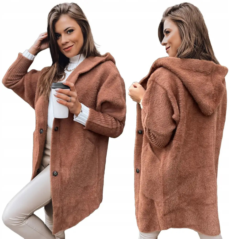 Alpakka Varm Damefrakk Jakke med Hette - Brun