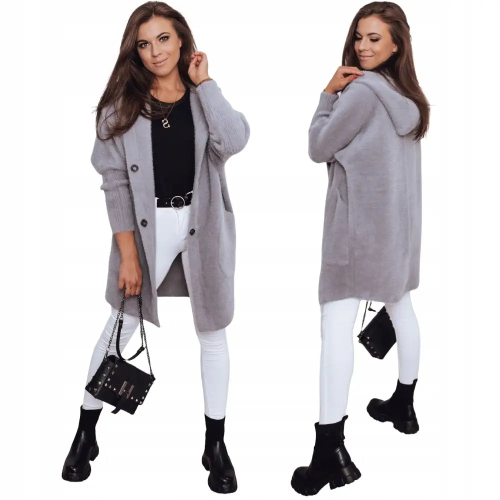 Alpakka Varm Damefrakk Jakke med Hette - Grå