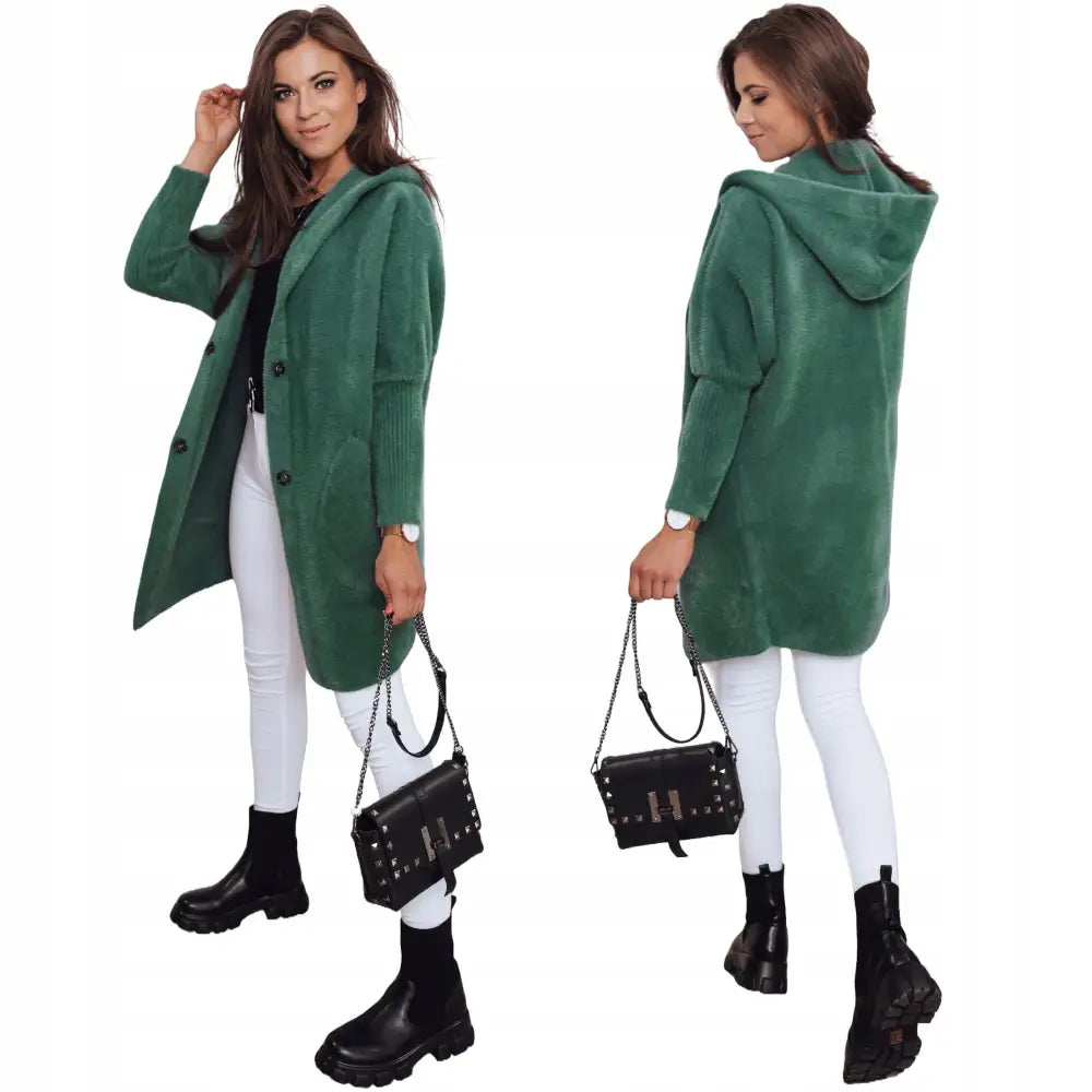 Alpakka Varm Damefrakk Jakke med Hette - Grønn