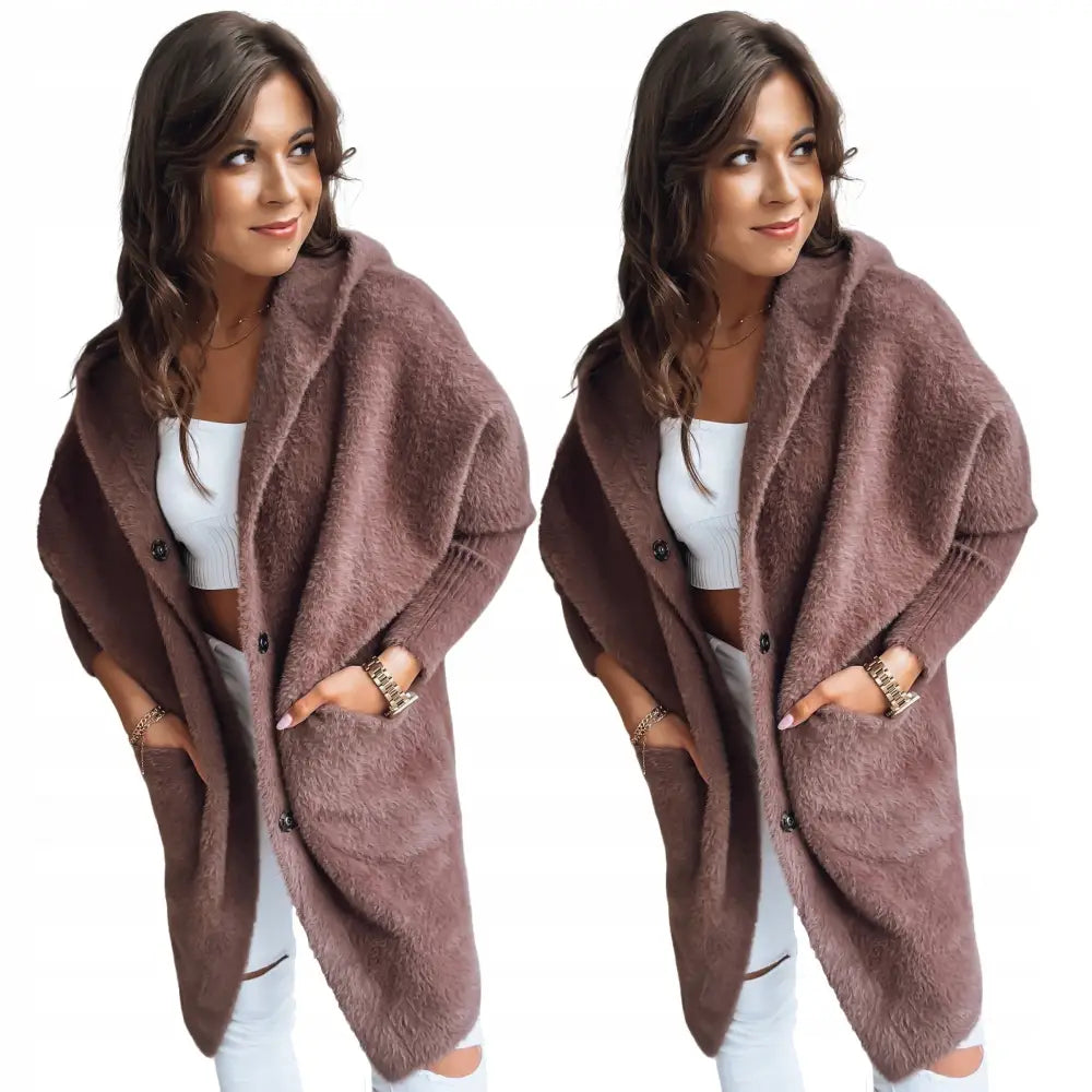 Alpakka Varm Damefrakk Jakke med Hette - Lilla