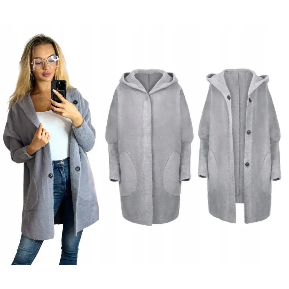 Alpakka Varm Frakk Jakke med Hette Grå