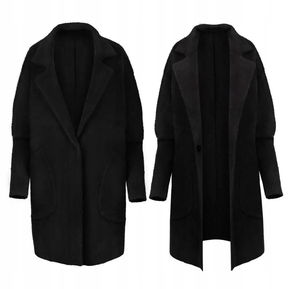 Alpakka Varm Frakk Jakke Ull Farge Sort