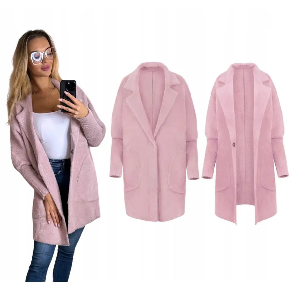 Alpakka Varm Frakk Jakke Ull Krage Pudderrosa