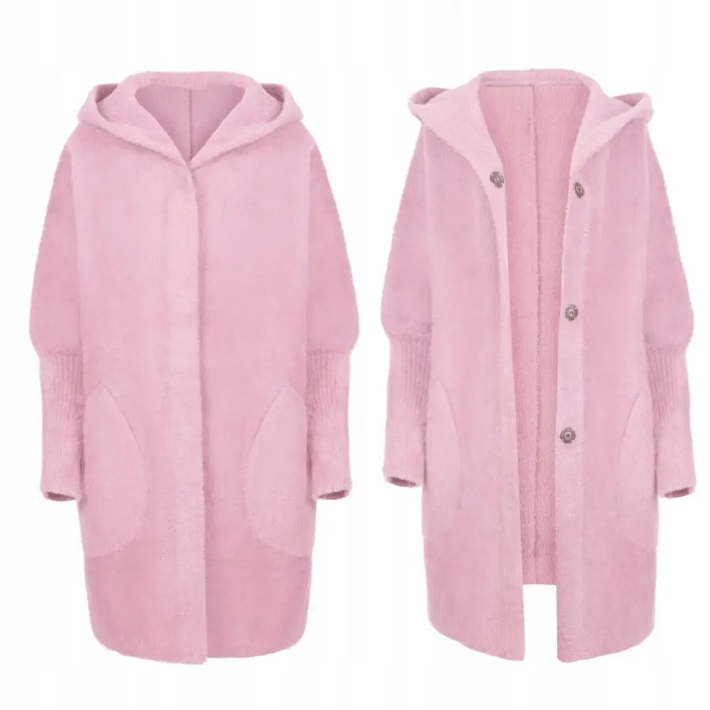 Alpakka Varm Jakke med Hette Pudderrosa