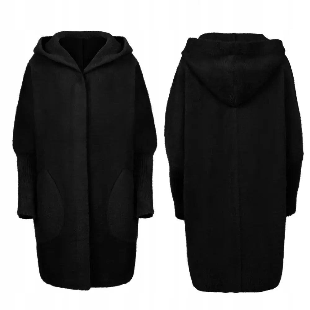 Alpakka Varm Jakke med Hette Svart