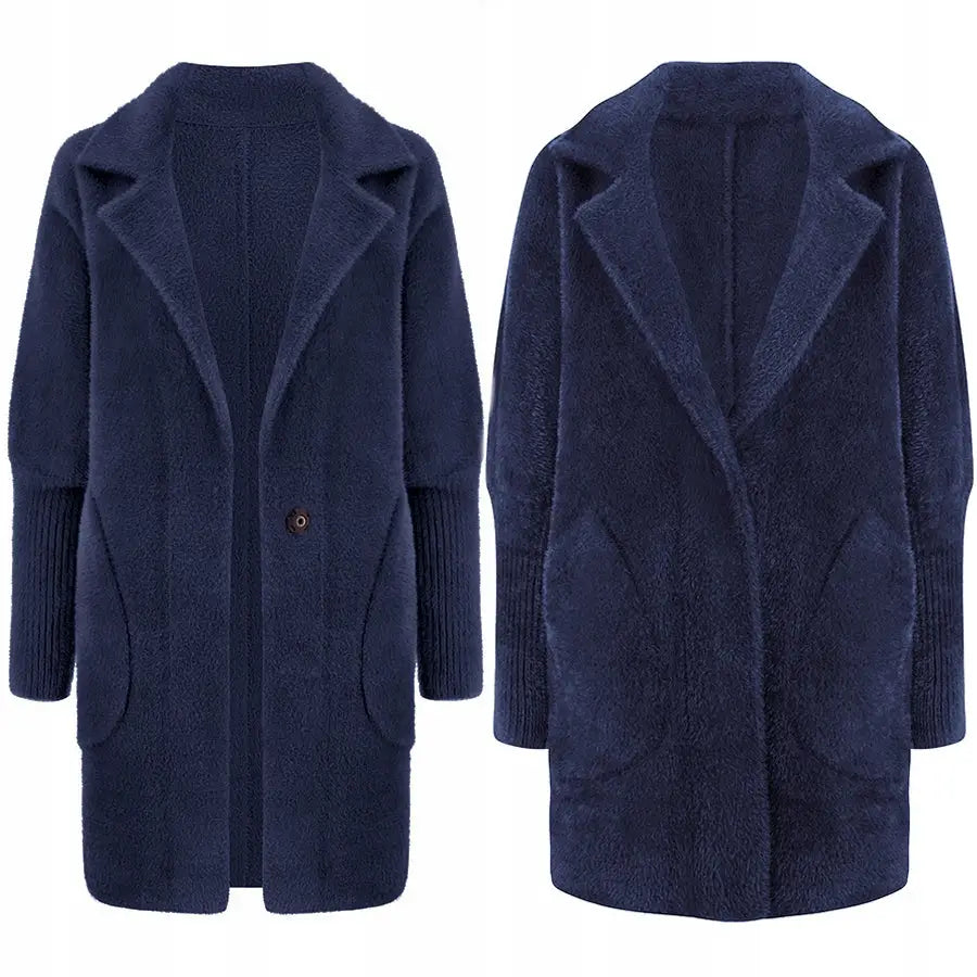 Alpakka Varm Kåpe Kast Jakke Ull - Blå