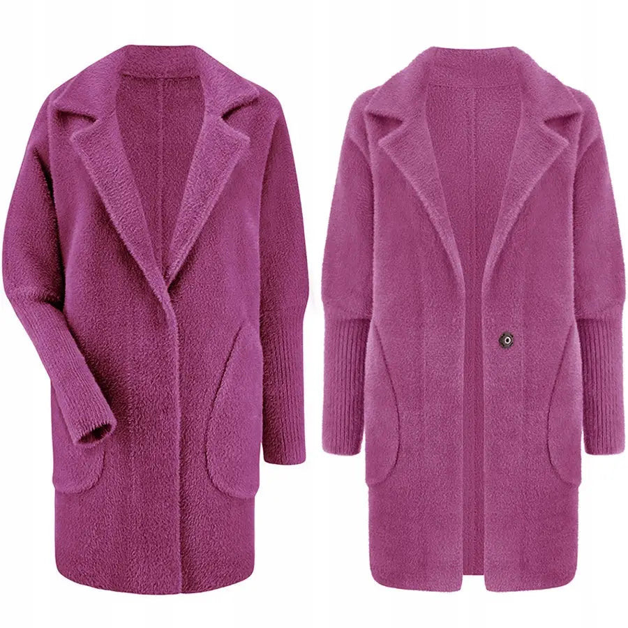 Alpakka Varm Kåpe Omslagsjakke Ull - Fiolett v