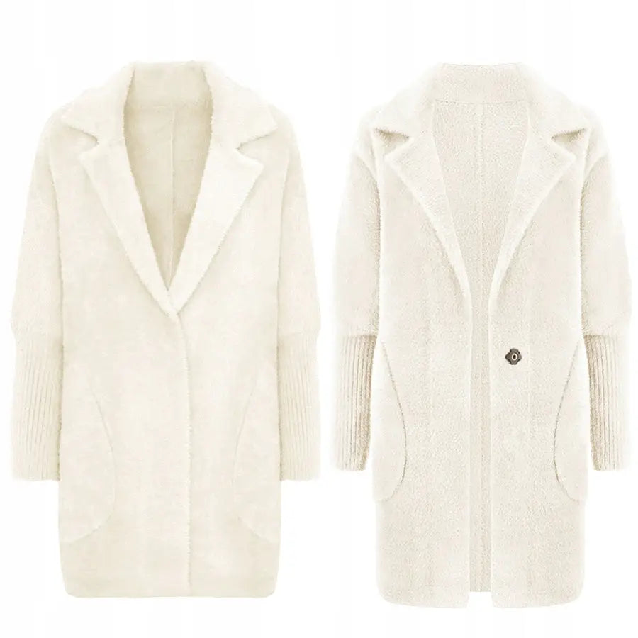 Alpakka Varm Kåpe Omslagsjakke Ulljakke - Hvit