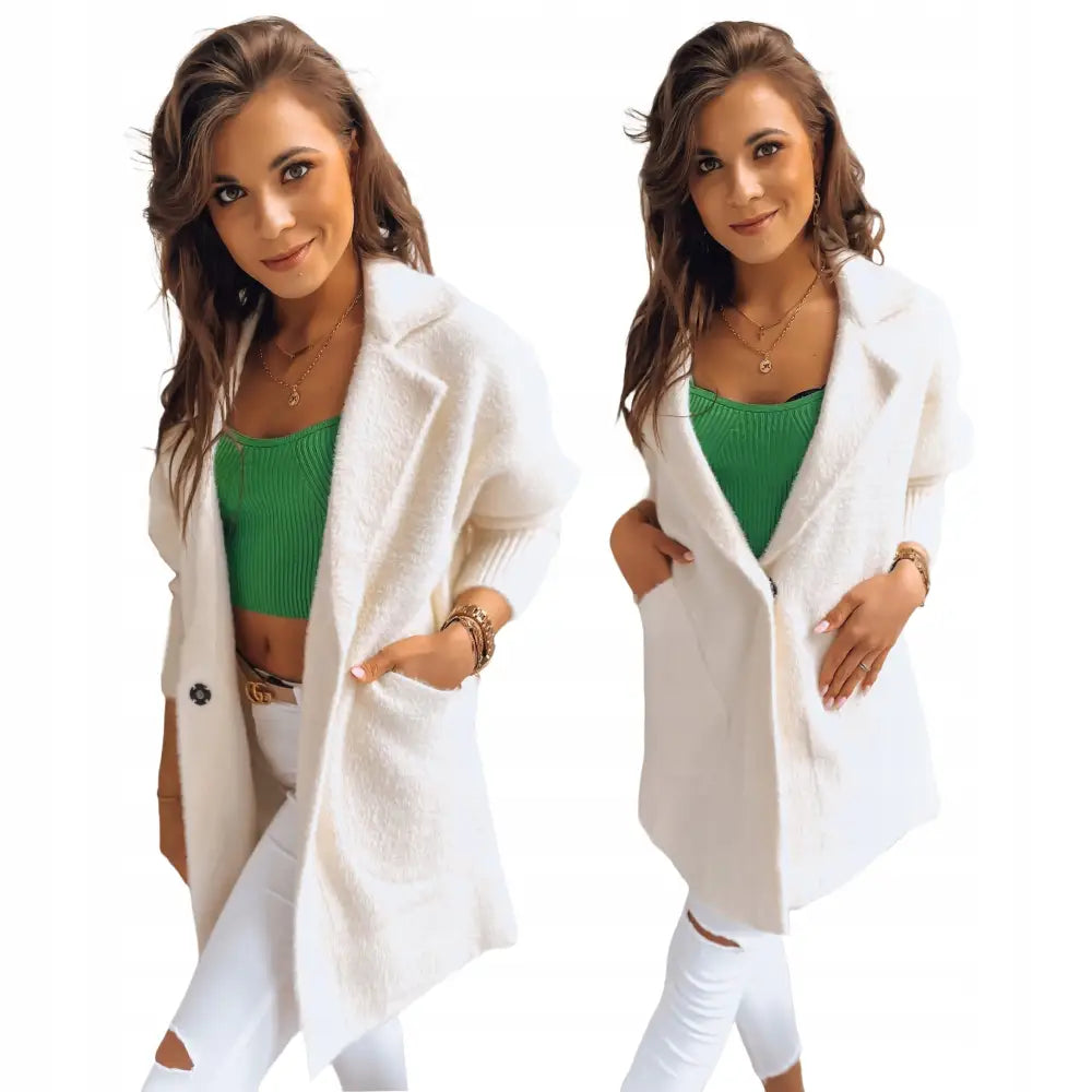 Alpakka Varm Kvinnefrakk Jakke - Hvit