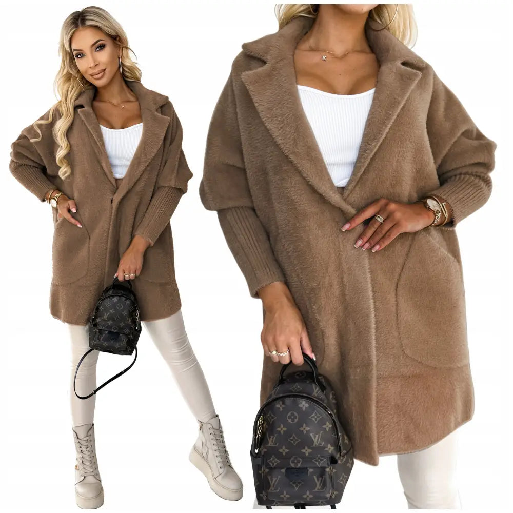 Alpakka Varm Myk Frakk Ull Super Kvalitet - Brun