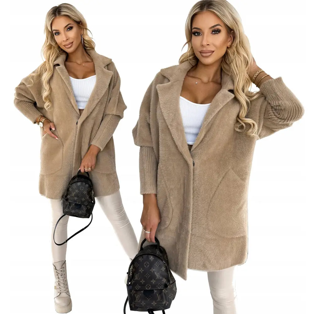 Alpakka Varm Myk Frakk Ull Super Kvalitet - Brun v