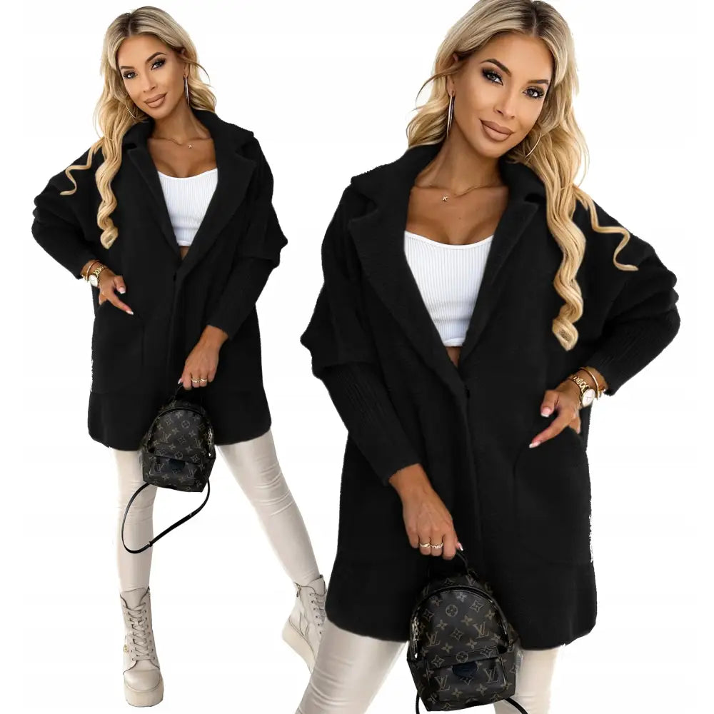 Alpakka Varm Myk Frakk Ull Super Kvalitet - Svart