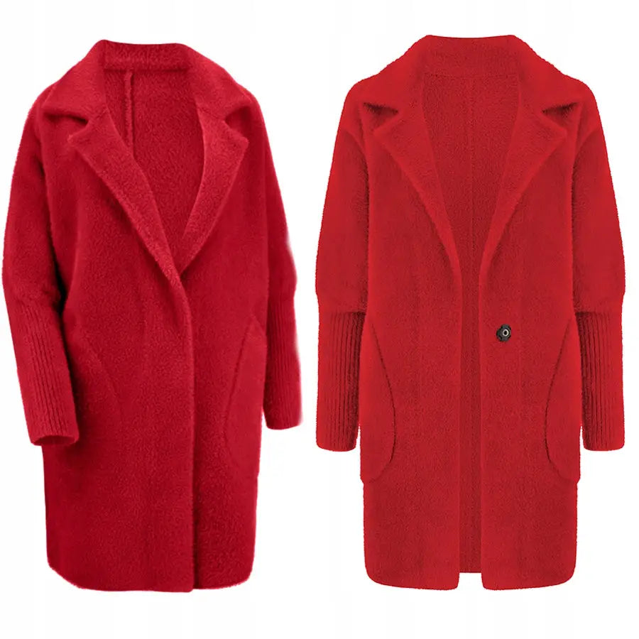 Alpakka Varm Omslagsfrakk Jakke Ull - Rød