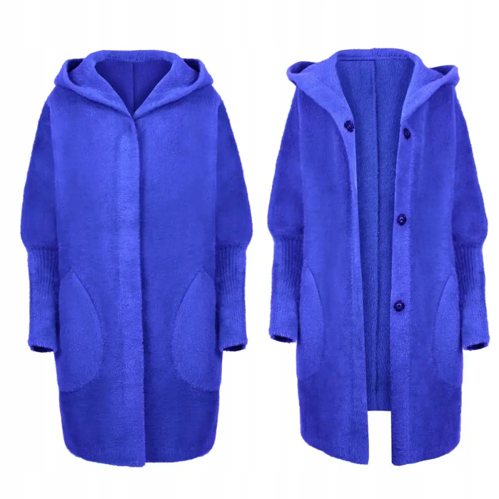 Alpakkafrakk Jakke med Hette Ull Farge Koboltblå