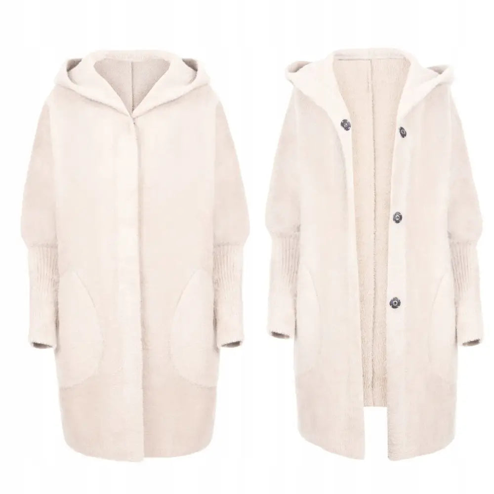 Alpakkafrakk Jakke med Hette Ull Kremfarget